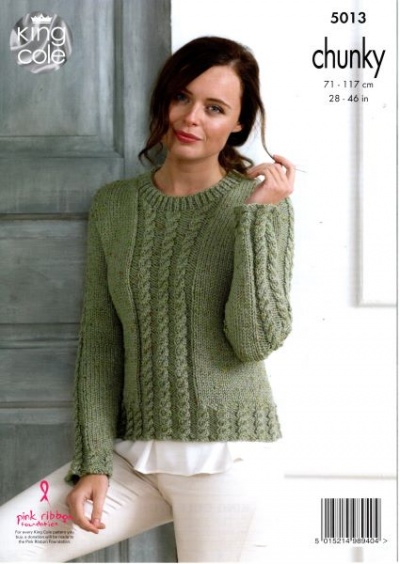 Knitting Pattern - King Cole 5013 - Chunky Tweed - Ladies Cabled Cardigan & Sweater